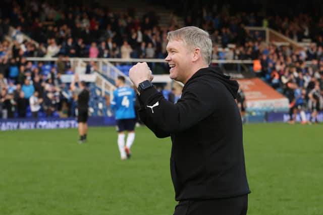 Grant McCann celebrated victory over Cambridge on October 29. Posh have not won in the league since. Photo: Joe Dent.