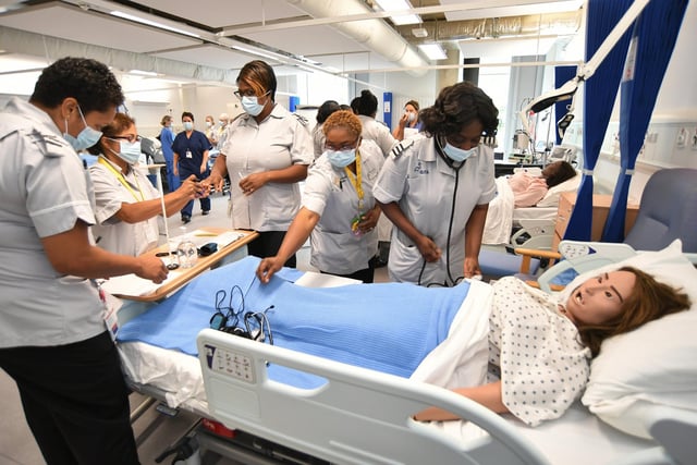 Not a scene from Casualty but ARU Peterborough students at work in their medical facility
