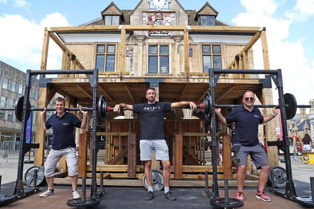 Pep Cipriano (Peterborough Positive), Sam Fowler (Owner of Royal's Gym) and Gareth Norman (Peterborough Positive), getting ready for the competition for Peterborough's Strongest Competition.