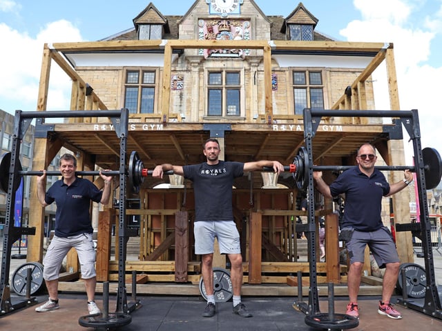 Pep Cipriano (Peterborough Positive), Sam Fowler (Owner of Royal's Gym) and Gareth Norman (Peterborough Positive), getting ready for the competition for Peterborough's Strongest Competition.