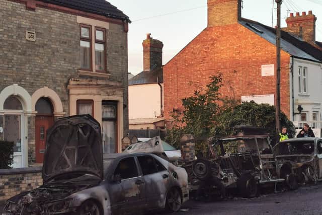 The destroyed cars this morning. Pic: Jon Burgess