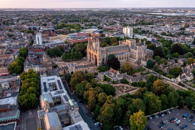 An aerial cityscape of Peterborough Cathedral and town centre (image: Adobe)