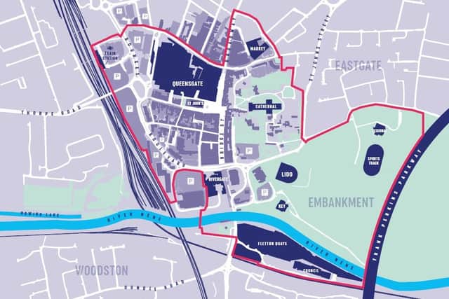 This map shows the boundaries of the Peterborough Business Improvement District (BID)