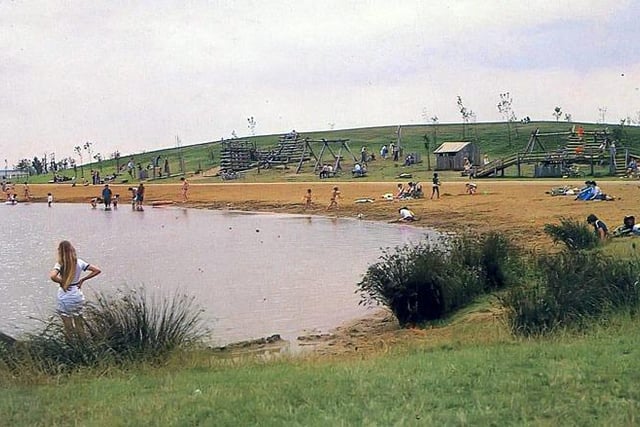 An early promotional image showing the beach and an early play area in Ferry Meadows, which probably dates back to the early 1980s (image: Peterborough Images Archive)