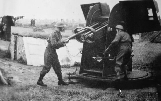 Anti-aircraft rocket launchers on Fulbridge Road Recreation Ground during the Second World War.