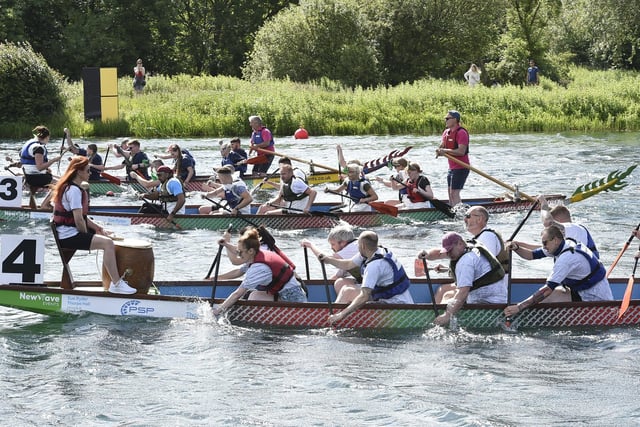 Dragon boat racing at the PCRC Rowing Course at Thorpe Meadows.
