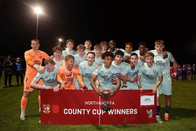 Posh Under 18s lifted the David Joyce Northants County Cup on Wednesday night. Photo: Joe Dent.