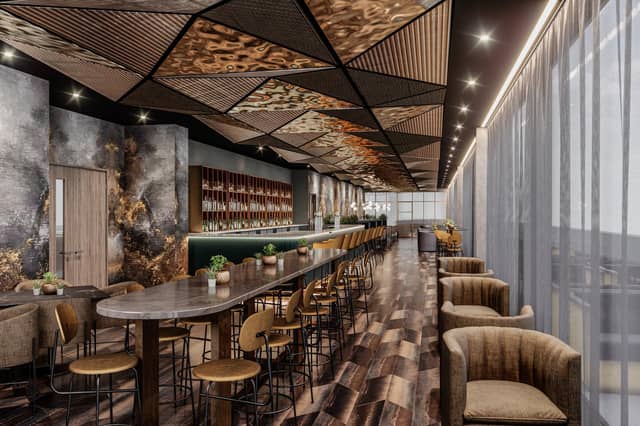 This image shows the Sky Bar at the top of the Hilton Garden Inn, Peterborough