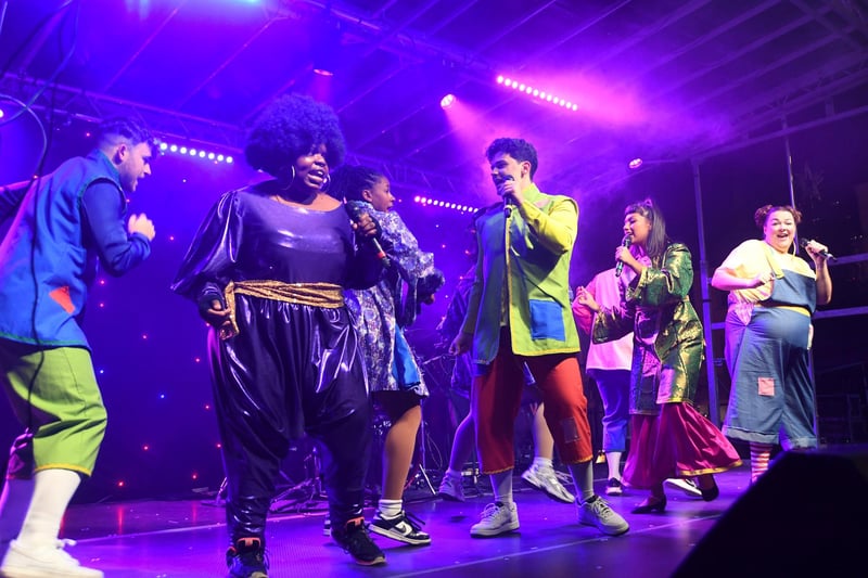 The cast of Aladdin gave it their all as they belted out one of the show's big song-and-dance numbers.