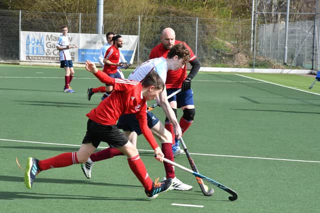 East League action from City of Peterborough 6ths (red) and Spalding 3rds at Bretton Gate. Spalding won 4-0. Photo David Lowndes