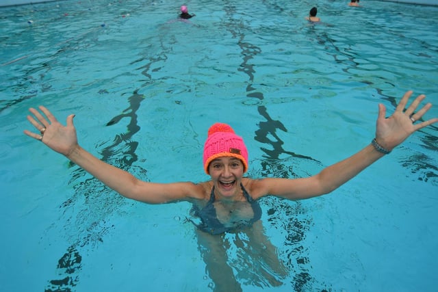 Anna Sanderson enjoying an outdoor winter swim