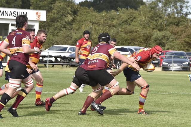 Action from Borough (in possession) v Towcestrians at Fengate. Photo: David Lowndes.