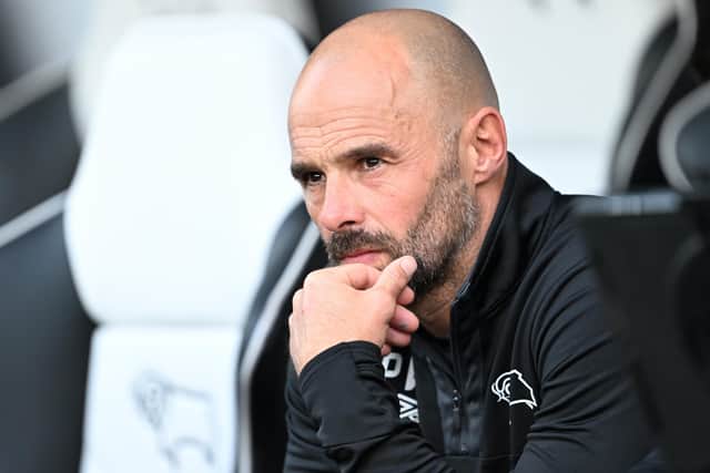 Derby County manager Paul Warne wasn't happy with his team at Reading. Photo by Michael Regan/Getty Images.