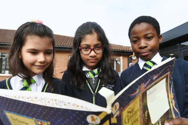 The Peterborough Drama Festival 2023 . Reading in the competition Huda Azirz, Olivia Pires and Flourish Ogbere from Lime Academy Parnell