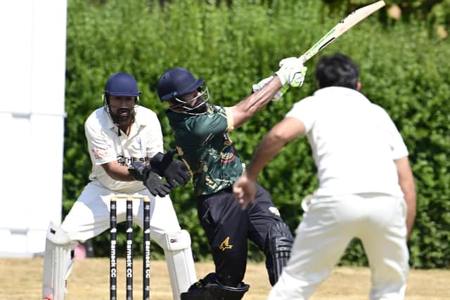 Zeeshan Manzoor hits out. Photo David Lowndes.