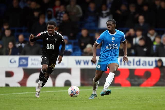 Kwame Poku in action for Posh against Salford. Photo: Joe Dent/theposh.com.