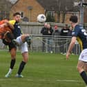 Kaine Felix (orange) in action for Peterborough Sports against Kidderminster Harriers. Photo: David Lowndes.