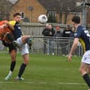 Kaine Felix (orange) in action for Peterborough Sports against Kidderminster Harriers. Photo: David Lowndes.