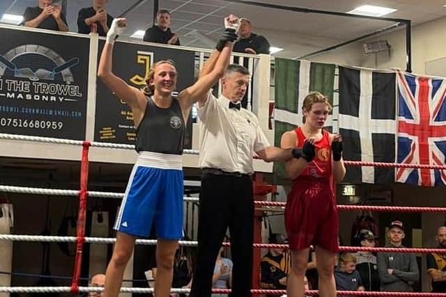 Izzy Coston celebrates her win in Devon.