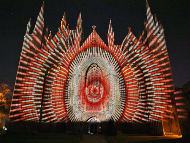 The Beginning Luxmuralis light and sound show at Peterborough Cathedral