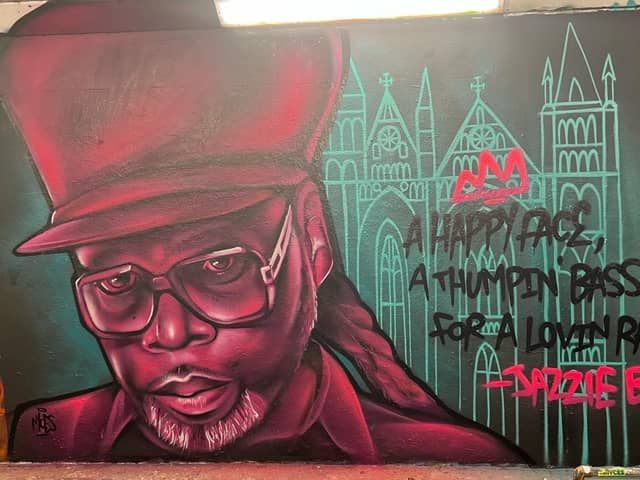 The latest work from Street Arts Hire - celebrating Jazzie B's appearance in the city on April 27