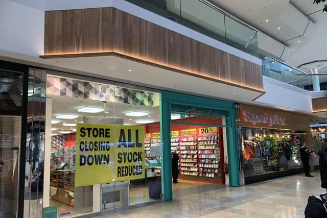 Stationery retailer Paperchase announces its closing down sale at its store in the Queensgate Shopping Centre in Peterborough.