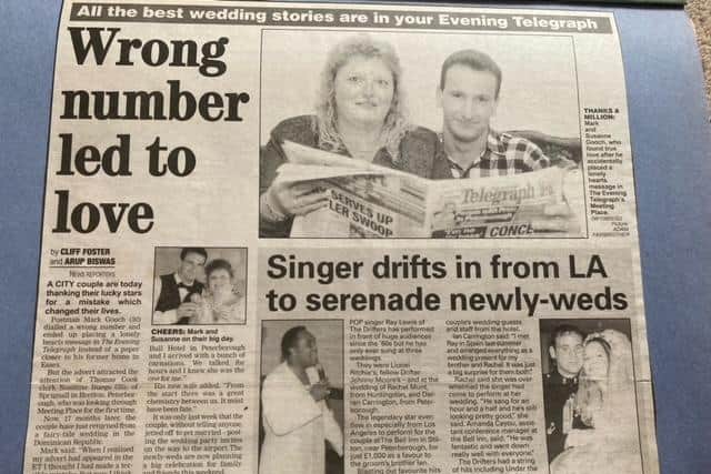 How the couple's 'accidental romance' was covered by the Evening Telegraph back in 1999.