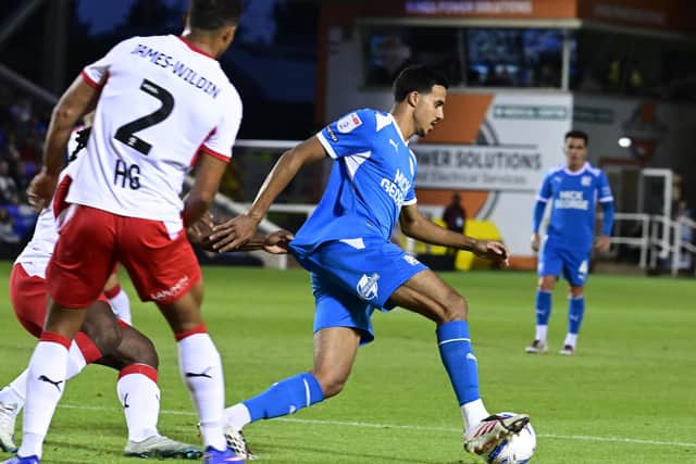Brandon Khela in action for Posh against Stevenage. Photo David Lowndes.