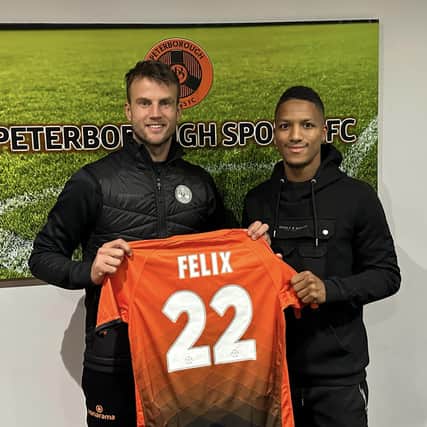 New Peterborough Sports signing Kaine Felix (right) with joint manager Luke Steele. Photo: Lillianna Armstrong.