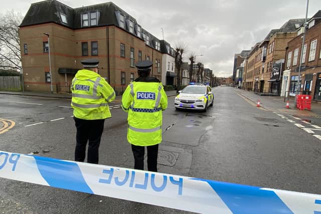 Police on the scene in Broadway.