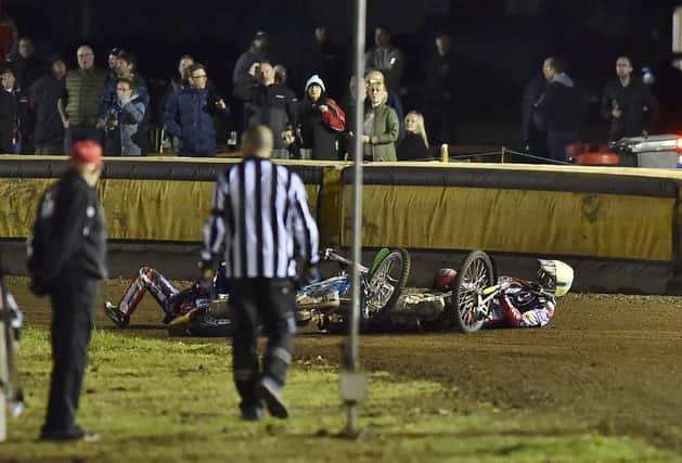 Speedway action from the East of England Arena. Photo: David Lowndes.