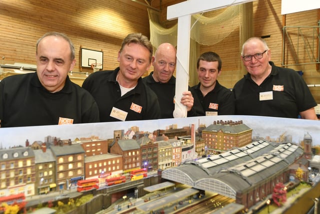 Market Deeping Model Railway Club members Geoff Britton, Mike Johnson, Keith Smith, Jamie Dunn and Nick Skelton with their NOEL Group model.