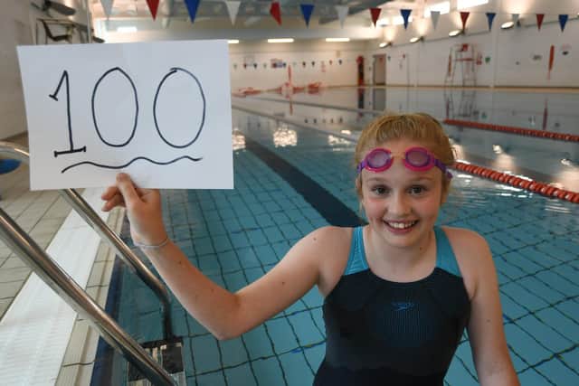 Sponsored swimmer Jenna Proud who swam 100 lengths at the Stanground School pool in aid of Macmillan Cancer Support.
