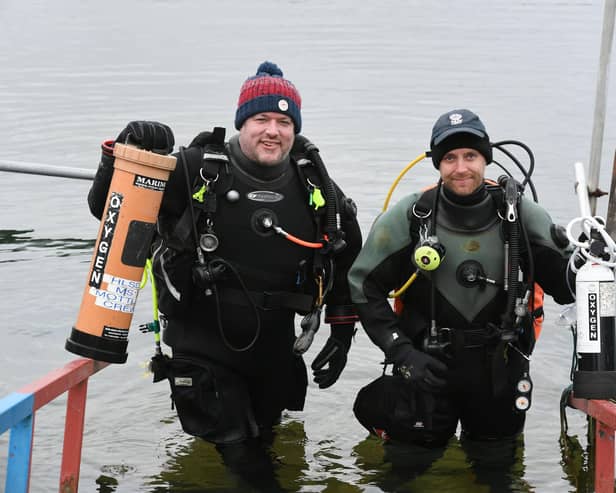 Scuba divers Andrew Lowde and Matthew Harland at Whittlesey Dive Centre.