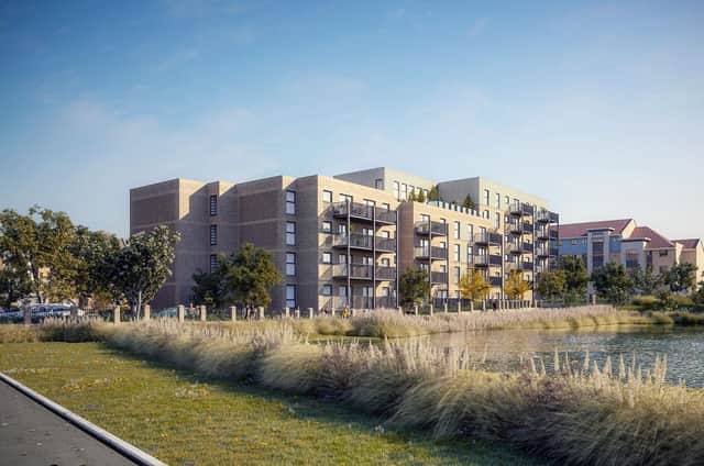 This image shows how the proposed apartment block will appear once completed