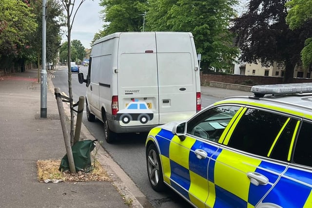 The driver of this van was caught using his mobile phone. The driver also had no valid licence, so the driver was later reported and vehicle seized.