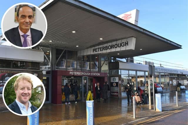 A row has broken out between Peterborough MP Paul Bristow, below, and Peterborough City Council leader Councillor Mohammed Farooq over the development of the city's Station Quarter.