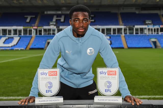 Kwame Poku with his two EFL 'Player-of-the-Month' awards. Photo Joe Dent/theposh.com.