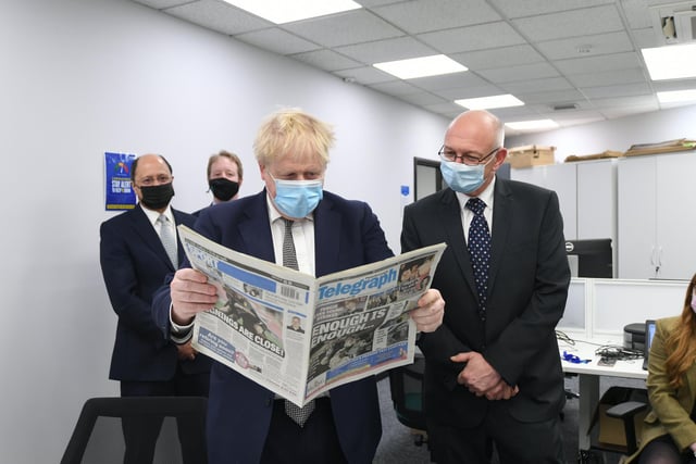 Prime Minister Boris Johnson visiting the Peterborough Telegraph offices.