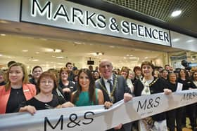 Former Mayor of Peterborough John Peach attends the opening of the new M&S store in the Queensgate in Peterborough in February 2016. With him are the then store manager Emma Burrell and Margaret Porter who cut the ribbon, and who had worked for the retailer for 50 years.