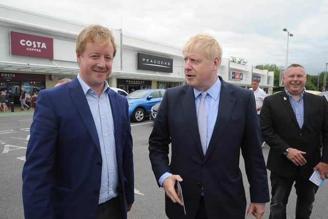 Boris Johnson on the Paul Bristow campaign trail at Bretton Centre in 2019.