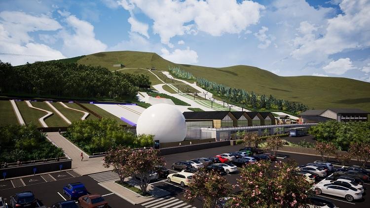 Due to be completed in 2023 at a cost of £13.8million, Desination Hillend will transform and expand the ski slope facility to add an aerial activity dome, a zipline, an alpine coaster, an upgrade of the freestyle jump slope, a new snowsports centre reception building and function space, a cafe, shops, glamping accommodation and a hotel.