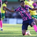 Action from Hitchin (yellow) v Peterborough Sports. Photo Darren Wiles