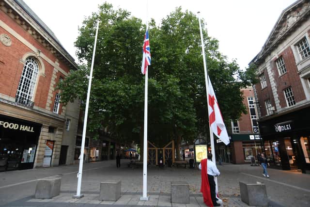 The Union Flag flying at half mast outside Peterborough Town Hall