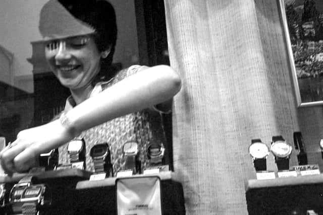 Karen pictured by Chris in the store in 1981