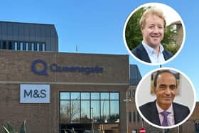 A series of measures are being put together to help any staff made redundant when M&S closes its store in Peterborough's Queensgate Shopping Centre. Inset, top, Peterborough MP Paul Bristow. Below, Peterborough City Council leader Cllr Mohammed Farooq.