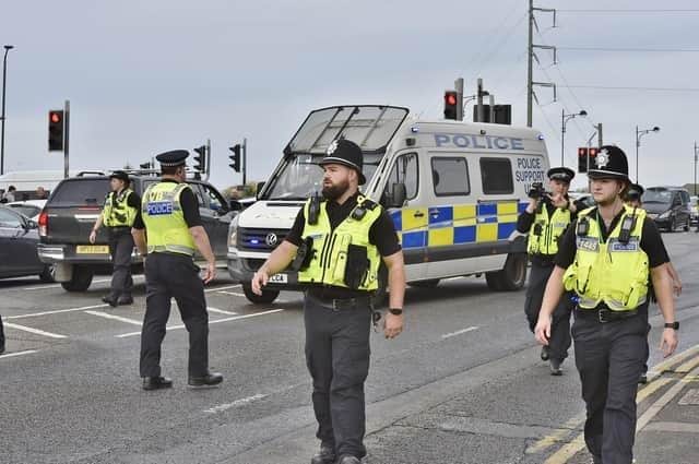 Police outside the stadium on Saturday