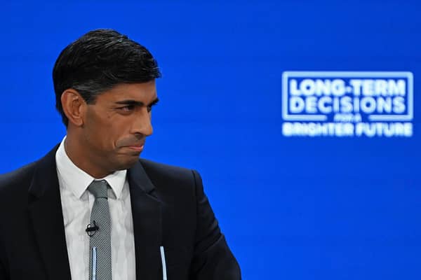 Prime Minister Rishi Sunak addresses delegates at the annual Conservative Party Conference in Manchester. (Getty Images)
