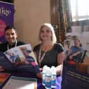 Exhibitors Mario Renda and Sue Slade from Prestige Nursing and Care at the over-50s jobs fair at Peterborough Town Hall.