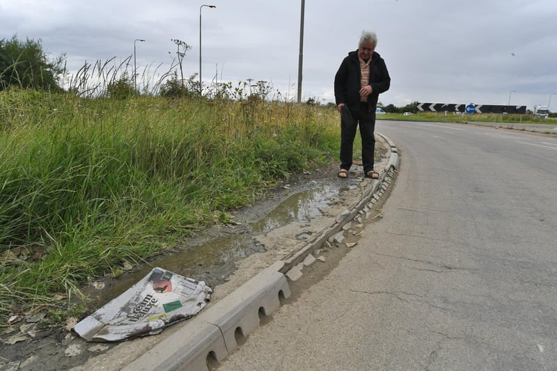 Mark Fishpool checking out the state of the A47 at junction with Welland Road